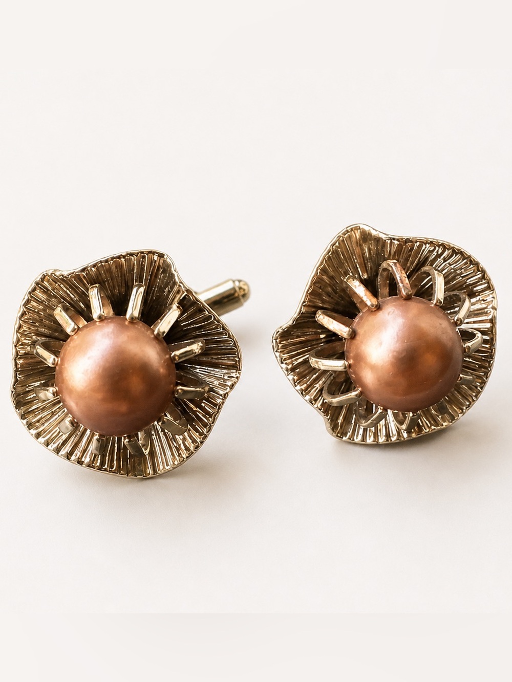 Vintage Gold Tone Cufflinks Brown Dome Mid Century Retro Men’s Formal
